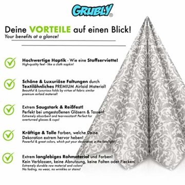 GRUBly Servietten Silber | Stoffähnlich [50 Stück] | Hochwertige Silberne Servietten, Tischdekoration für Weihnachten, Hochzeit, Geburtstag, Feiern | 40x40cm | AIRLAID QUALITÄT - 2