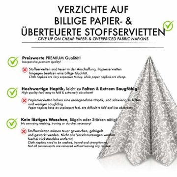 GRUBly Servietten Silber | Stoffähnlich [50 Stück] | Hochwertige Silberne Servietten, Tischdekoration für Weihnachten, Hochzeit, Geburtstag, Feiern | 40x40cm | AIRLAID QUALITÄT - 3