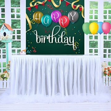 HBBMAGIC LED Tischrock Weiß Tüll Tischdeko Party deko Für Babyparty mädchen, Hochzeit, Geburtstag, Weihnachten, Candy bar zubehör(Weiß,183cm*76cm) - 7