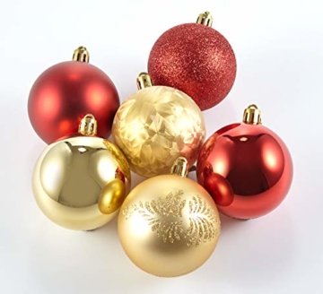 HEITMANN DECO 25er Set Christbaumkugeln 5,5 cm - Weihnachtsbaum Deko zum Aufhängen - Weihnachtskugeln Kunststoff - Rot Gold Glänzend - 2