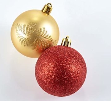 HEITMANN DECO 25er Set Christbaumkugeln 5,5 cm - Weihnachtsbaum Deko zum Aufhängen - Weihnachtskugeln Kunststoff - Rot Gold Glänzend - 3