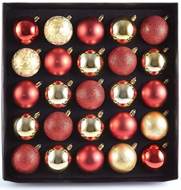 HEITMANN DECO 25er Set Christbaumkugeln 5,5 cm - Weihnachtsbaum Deko zum Aufhängen - Weihnachtskugeln Kunststoff - Rot Gold Glänzend - 1