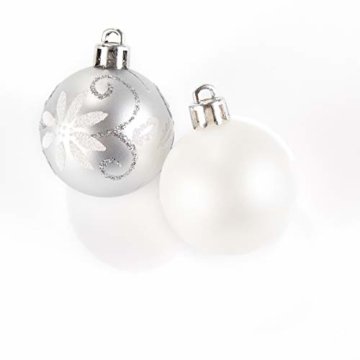 HEITMANN DECO 49er Set Christbaumkugeln 4 cm - Weihnachtsschmuck Weiß Silber Glänzend zum Aufhängen - Kunststoffkugeln Weihnachtsbaum - 6