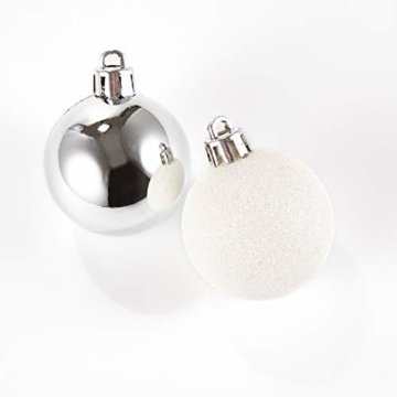 HEITMANN DECO 49er Set Christbaumkugeln 4 cm - Weihnachtsschmuck Weiß Silber Glänzend zum Aufhängen - Kunststoffkugeln Weihnachtsbaum - 7