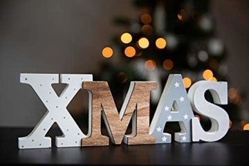 HEITMANN DECO Schriftzug Xmas aus Holz - weiß/grau/braun - mit Punkten und Sternen - Aufsteller - Weihnachtsdekoration - 2