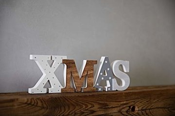 HEITMANN DECO Schriftzug Xmas aus Holz - weiß/grau/braun - mit Punkten und Sternen - Aufsteller - Weihnachtsdekoration - 3