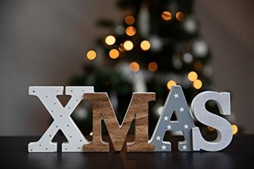 HEITMANN DECO Schriftzug Xmas aus Holz - weiß/grau/braun - mit Punkten und Sternen - Aufsteller - Weihnachtsdekoration - 4