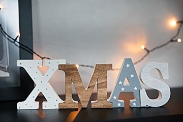 HEITMANN DECO Schriftzug Xmas aus Holz - weiß/grau/braun - mit Punkten und Sternen - Aufsteller - Weihnachtsdekoration - 1