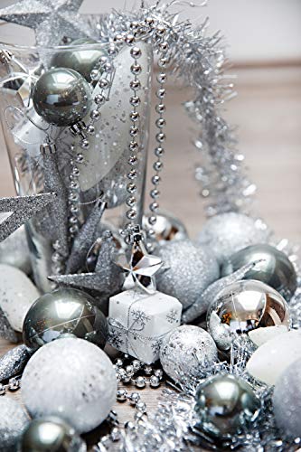 HEITMANN DECO Weihnachtsbaum-Schmuck - Silber - 60-teilig - Set inkl. Baumspitze, Kugeln, Perlkette, Girlande und Sterne - Kunststoff - 5