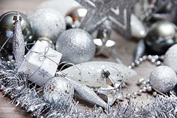 HEITMANN DECO Weihnachtsbaum-Schmuck - Silber - 60-teilig - Set inkl. Baumspitze, Kugeln, Perlkette, Girlande und Sterne - Kunststoff - 6