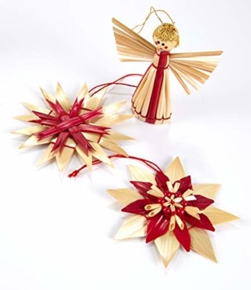 HEITMANN DECO Weihnachtsbaumschmuck aus Stroh - Stroh Baumbehang mit roten Akzenten - 25-teiliges Set - Christbaum Anhänger aus natürlichem Material - 6