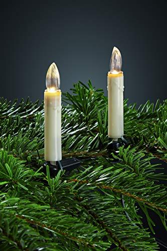 Hellum LED Christbaumbeleuchtung innen, 20x warmweiß LED Kerzen elfenbein mit Wachstropfen Schaft, Weihnachtsbaum Lichterkette mit grünem Kabel, Fassungsabstand 30 cm 560282 - 1