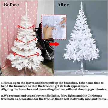 HENGMEI 210cm PVC Weihnachtsbaum Tannenbaum Christbaum Weiß künstlicher mit Metallständer ca.750 Spitzen Lena Weihnachtsdeko (Weiß PVC, 210cm) - 8