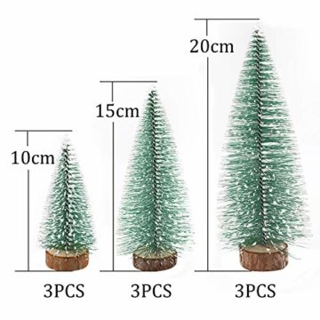 Herefun Mini Weihnachtsbaum Künstlicher, 9 Stück Mini Tannenbaum Künstlich mit Schnee-Effek, Weihnachtsdeko Weihnachten Tischdeko DIY Grün Klein Mini Christbaum 10/15 /20 cm - 2