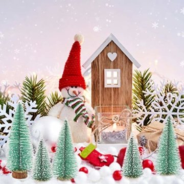 Herefun Mini Weihnachtsbaum Künstlicher, 9 Stück Mini Tannenbaum Künstlich mit Schnee-Effek, Weihnachtsdeko Weihnachten Tischdeko DIY Grün Klein Mini Christbaum 10/15 /20 cm - 4