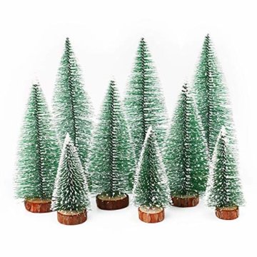 Herefun Mini Weihnachtsbaum Künstlicher, 9 Stück Mini Tannenbaum Künstlich mit Schnee-Effek, Weihnachtsdeko Weihnachten Tischdeko DIY Grün Klein Mini Christbaum 10/15 /20 cm - 1