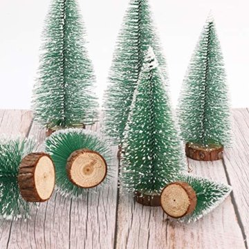 Herefun Mini Weihnachtsbaum Künstlicher, 9 Stück Mini Tannenbaum Künstlich mit Schnee-Effek, Weihnachtsdeko Weihnachten Tischdeko DIY Grün Klein Mini Christbaum 10/15 /20 cm - 6