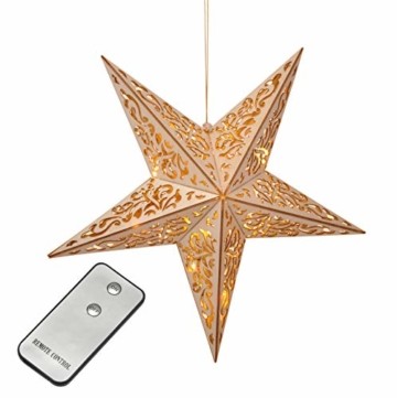 Holzstern mit Fernbedienung 40cm LED beleuchteter Stern Weihnachts Fenster Deko - 1