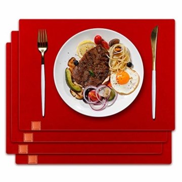 homeasy Platzdeckchen Rot Filz Tischuntersetzer Abwischbar 4er Tischset Abstellen von Tellern, Tassen und Gläsern für Zuhause Restaurant Speisetisch - 1