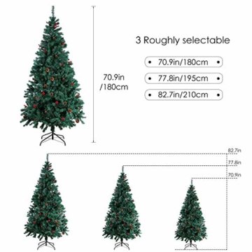 Homfa 180cm Künstlicher Weihnachtsbaum Tannenbaum Christbaum Weihnachten Dekoration mit Tannenzapfen und rote Beere Deko Grün 180x75x85cm - 2
