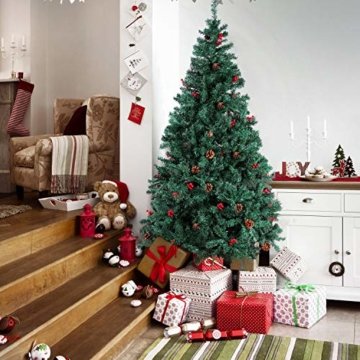 Homfa 180cm Künstlicher Weihnachtsbaum Tannenbaum Christbaum Weihnachten Dekoration mit Tannenzapfen und rote Beere Deko Grün 180x75x85cm - 3