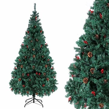 Homfa 180cm Künstlicher Weihnachtsbaum Tannenbaum Christbaum Weihnachten Dekoration mit Tannenzapfen und rote Beere Deko Grün 180x75x85cm - 1