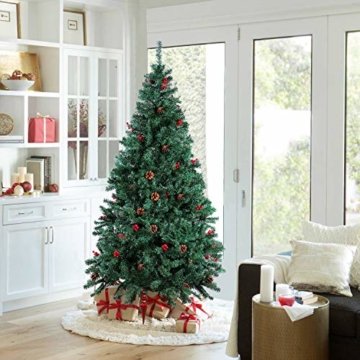 Homfa 180cm Künstlicher Weihnachtsbaum Tannenbaum Christbaum Weihnachten Dekoration mit Tannenzapfen und rote Beere Deko Grün 180x75x85cm - 5