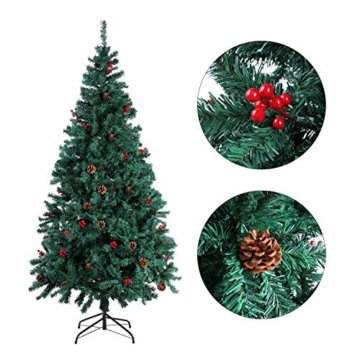 Homfa 180cm Künstlicher Weihnachtsbaum Tannenbaum Christbaum Weihnachten Dekoration mit Tannenzapfen und rote Beere Deko Grün 180x75x85cm - 6