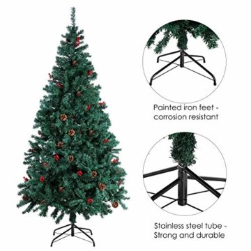 Homfa 180cm Künstlicher Weihnachtsbaum Tannenbaum Christbaum Weihnachten Dekoration mit Tannenzapfen und rote Beere Deko Grün 180x75x85cm - 7