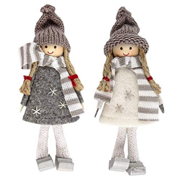 Ideen mit Herz Niedliche Winter-Püppchen | Weihnachtswichtel | Weihnachts-Deko | aus Holz, Filz und Strick | Winter-Kinder (Svenja | 14,5cm hoch | 2 Stück) - 