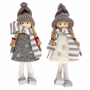 Ideen mit Herz Niedliche Winter-Püppchen | Weihnachtswichtel | Weihnachts-Deko | aus Holz, Filz und Strick | Winter-Kinder (Svenja | 14,5cm hoch | 2 Stück) - 1