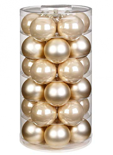 Inge Glas Weihnachtskugeln | Schöne Christbaumkugeln aus Glas | 30 Kugen in Dose | Christbaumschmuck Weihnachtsbaumschmuck Weihnachtsbaumkugeln (Champagner | Creme matt/Opal) - 
