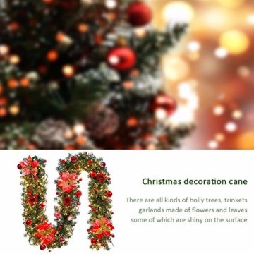 Inlaf Weihnachts Girlande, Weihnachtsgirlande mit LED Tannengirlande Tannenzweiggirlande Deko Lichterkette Treppe Christmas Decorations 2.7m (Rot) - 2