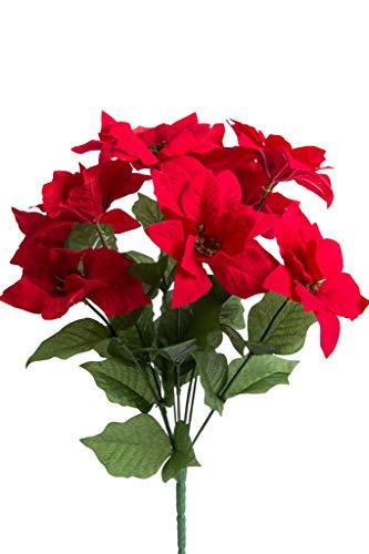 Jasaco künstlicher Poinsettienbusch (Weihnachtsstern) mit 9 Blüten, samtig Farbe: rot - 3