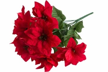 Jasaco künstlicher Poinsettienbusch (Weihnachtsstern) mit 9 Blüten, samtig Farbe: rot - 1