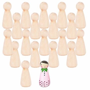 JNCH 20 STK Holzfiguren Mädchen Dekoration DIY Figuren Deko zum Basteln Holz Puppen Holzpuppen zum Bemalen Kegel Figurenkegel Holzkegel - 2