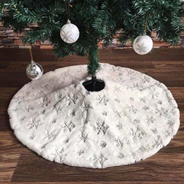 Kappha Weißer Plüsch Weihnachtsbaum Rock Christbaumdecke Rund Weiß Weihnachtsbaumdecke Christbaumständer Teppich Decke Weihnachtsbaum Deko, 122 cm - 4