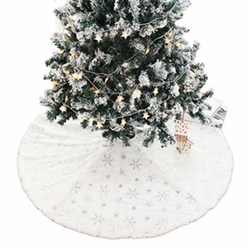 Kappha Weißer Plüsch Weihnachtsbaum Rock Christbaumdecke Rund Weiß Weihnachtsbaumdecke Christbaumständer Teppich Decke Weihnachtsbaum Deko, 122 cm - 1