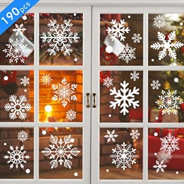 KATELUO 190 Schneeflocken Fensterbild,Fensterbilder Weihnachten, Schneeflocken Aufkleber Statisch Fensterbilder,für Weihnachts-Fenster Dekoration,Schaufenster, Vitrinen, Glasfronten - 1