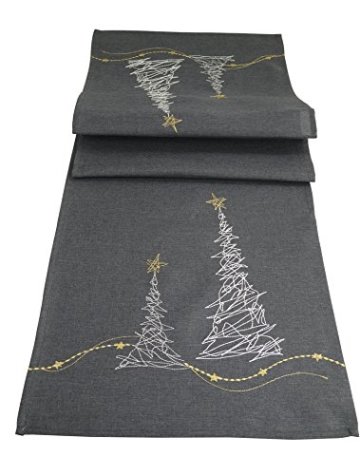 khevga Tischläufer Weihnachten modern in Grau mit Stickerei (Grau_Baum) - 1