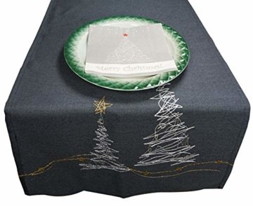 khevga Tischläufer Weihnachten modern in Grau mit Stickerei (Grau_Baum) - 2