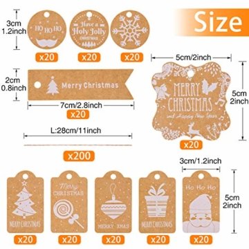 Kiiwah 200 Stück Weihnachten Kraftpapier Etiketten Weihnachts Geschenkanhänger Anhänger Etiketten - 4