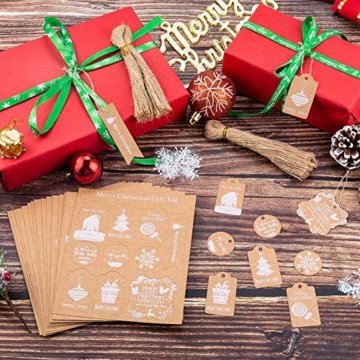 Kiiwah 200 Stück Weihnachten Kraftpapier Etiketten Weihnachts Geschenkanhänger Anhänger Etiketten - 7