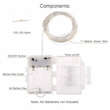 KooPower 4Stk 100LED Batterie Silberdraht Lichterketten mit Fernbedienung und Timer, 8 Modi IP65 Wasserdicht DIY Lichterkette für Weihnachten, Garten, Hochzeit, Außen, Inhen Dekoration-Warmweiß - 6