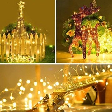 KooPower 4Stk 100LED Batterie Silberdraht Lichterketten mit Fernbedienung und Timer, 8 Modi IP65 Wasserdicht DIY Lichterkette für Weihnachten, Garten, Hochzeit, Außen, Inhen Dekoration-Warmweiß - 8