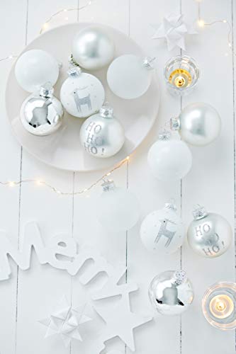 KREBS & SOHN 12er Set Weihnachtskugeln aus Glas - Christbaumschmuck Christbaumkugeln Weihnachtsdeko - Weiß, Silber und Glitzer - 3