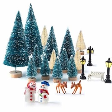 KUUQA 31 Stücke Mini Modell Schnee Frost Bäume Flasche Pinsel Bäume Kunststoff Winter Schnee Ornamente Tabletop Modell Bäume für DIY Wohnkultur Tischdekoration Diorama Modelle - 1