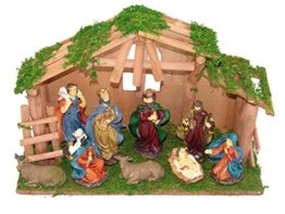 LD Weihnachten Deko Weihnachtskrippe 10 teilig Krippenstall Holz Krippe Figuren Bethlehem Heilige (Lieferzeit ist 3-7 Tagen) - 1