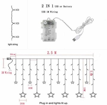 LED Lichtervorhang Sterne, Vivibel Lichterkette mit LED Kugel 12 Sterne 138 Leuchtioden Fenstervorhang Lichter 8 Modi, Innen & Außen Wasserdicht Deko für Weihnachten, Zimmer, Party, Warmweiß - 4