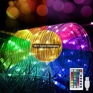 LED Schlauch Lichterkette RGB Außen 10M 100LED Weihnachtsbeleuchtung Wasserdicht Lichtschlauch 16 Farben 4 Modi mit Fernbedienung & Timer, Bunt Lichterkette für Halloween Zimmer Garten Deko - 3